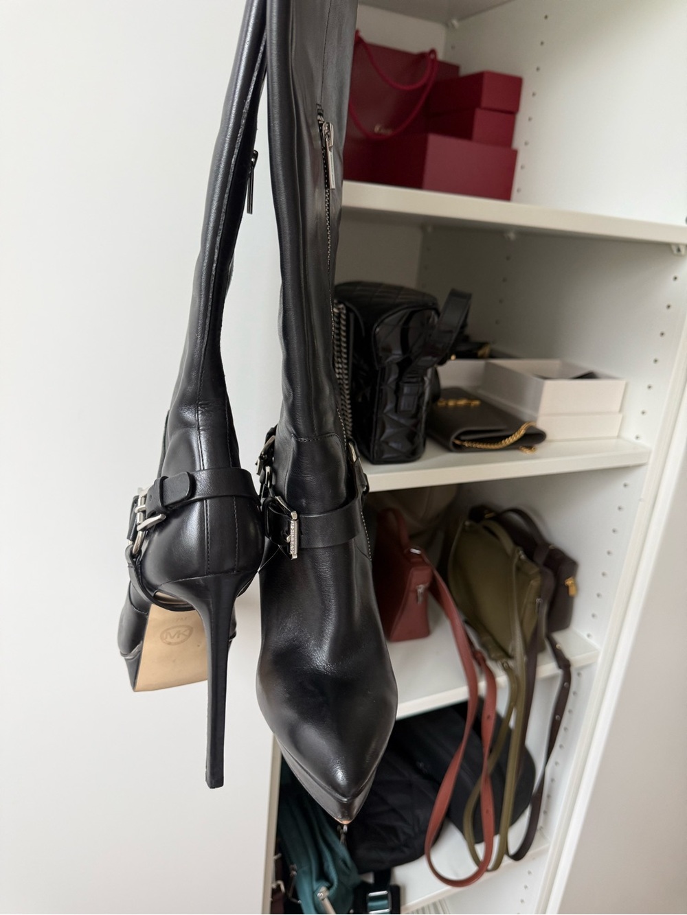 Michael Kors Black Pointed Toe Stiletto Knee Boots